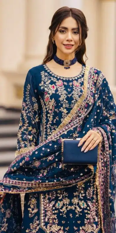 Alternative view of Perfect Teal Faux Georgette Thread Work Salwar Suit