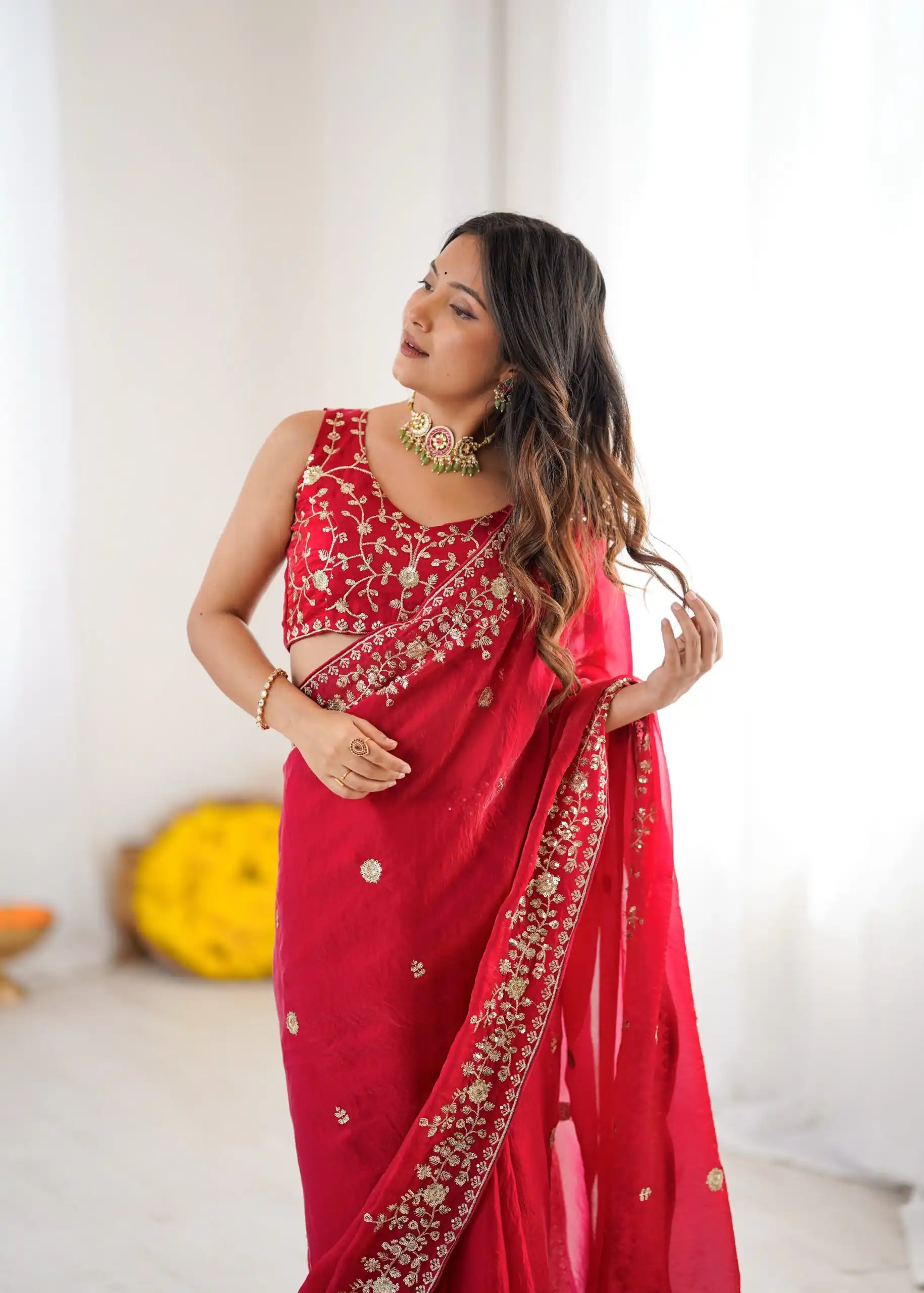Pretty Pink Fendy Silk Embroidery Work Saree - Image 5