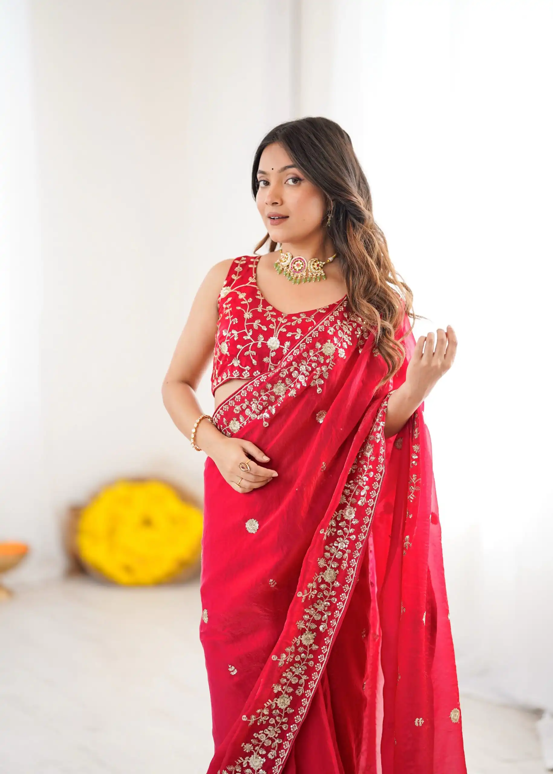 Pretty Pink Fendy Silk Embroidery Work Saree - Image 4
