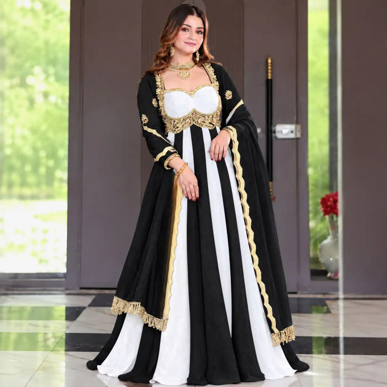 Shiny Black Fendy Silk Sequence Work Gown - Image 5