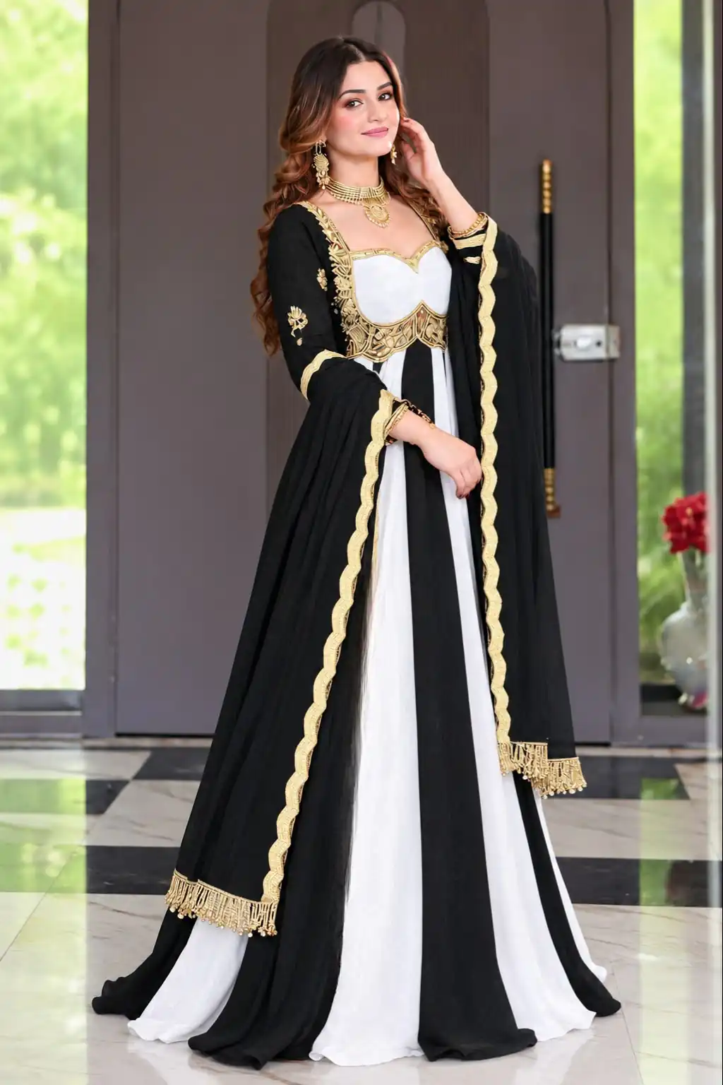 Shiny Black Fendy Silk Sequence Work Gown - Image 3