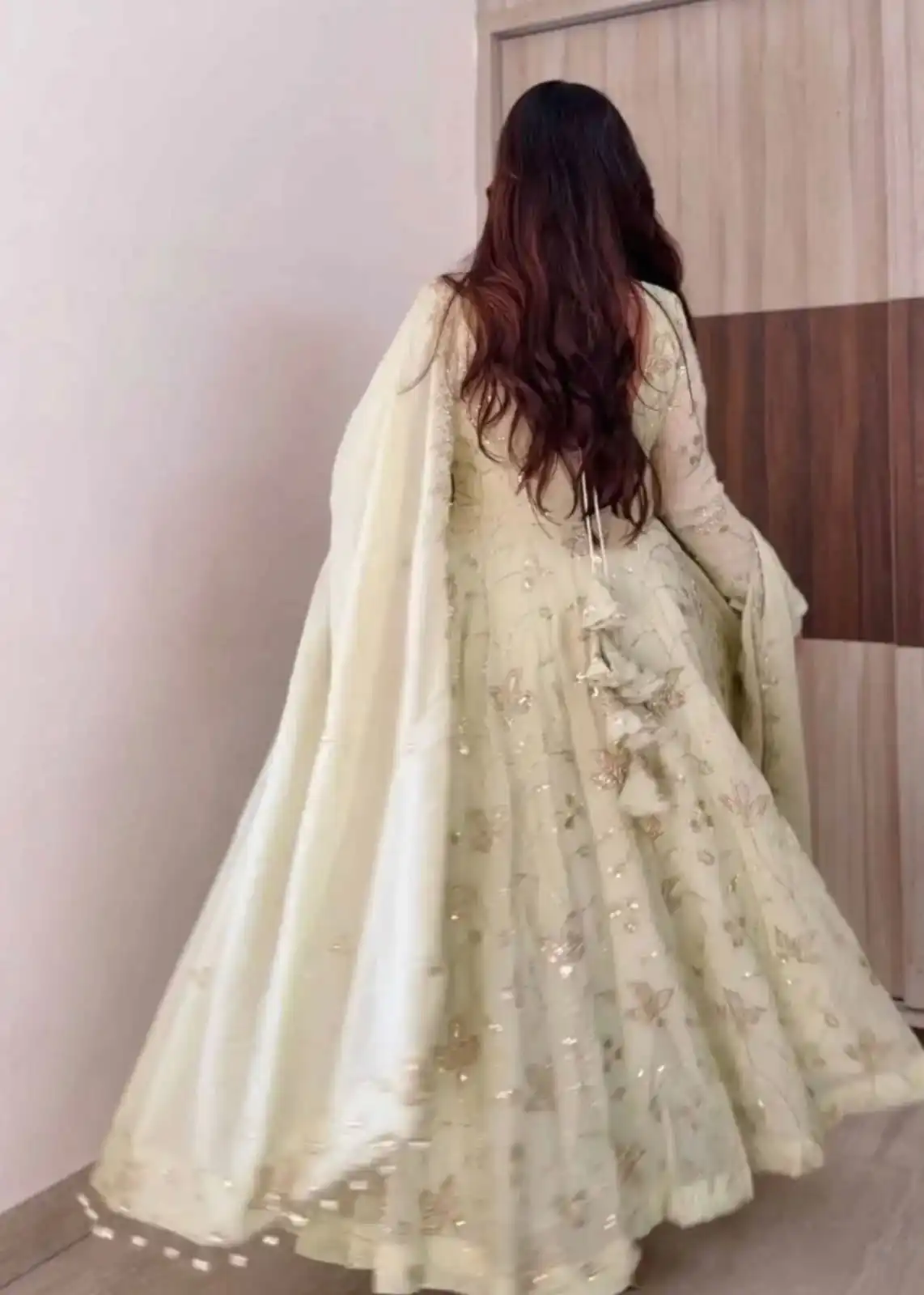 Shiny Off White Fendy Silk Sequence Work Gown - Image 7