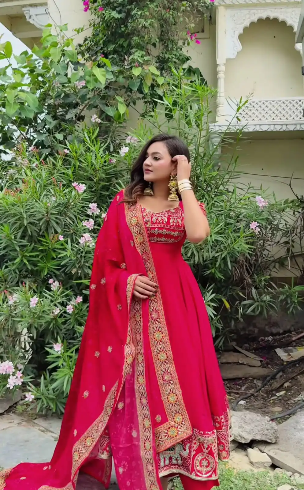 Shiny Pink Natural Crepe Sequence Work Anarkali Suit - Image 6