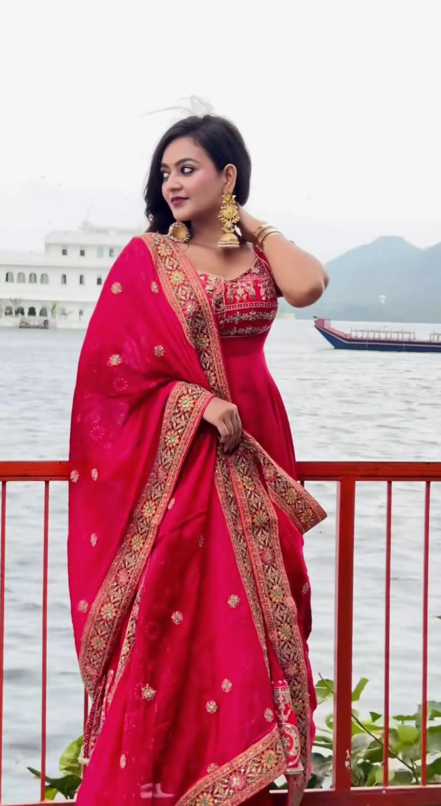 Shiny Pink Natural Crepe Sequence Work Anarkali Suit - Image 9