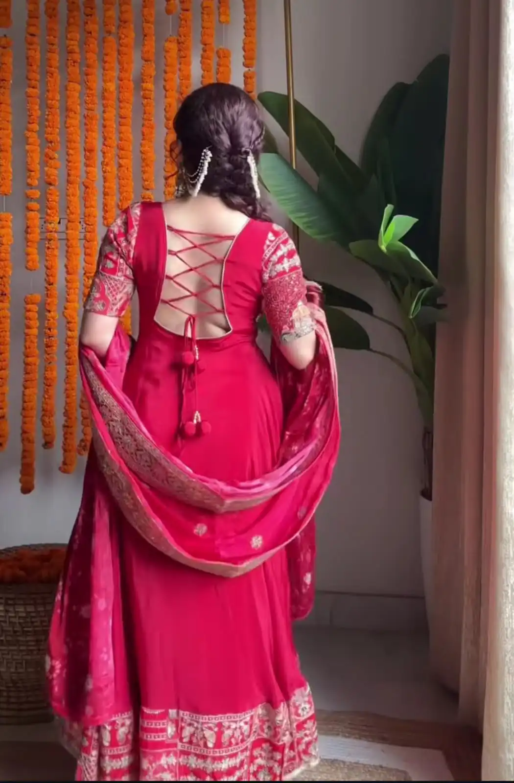 Shiny Pink Natural Crepe Sequence Work Anarkali Suit - Image 4
