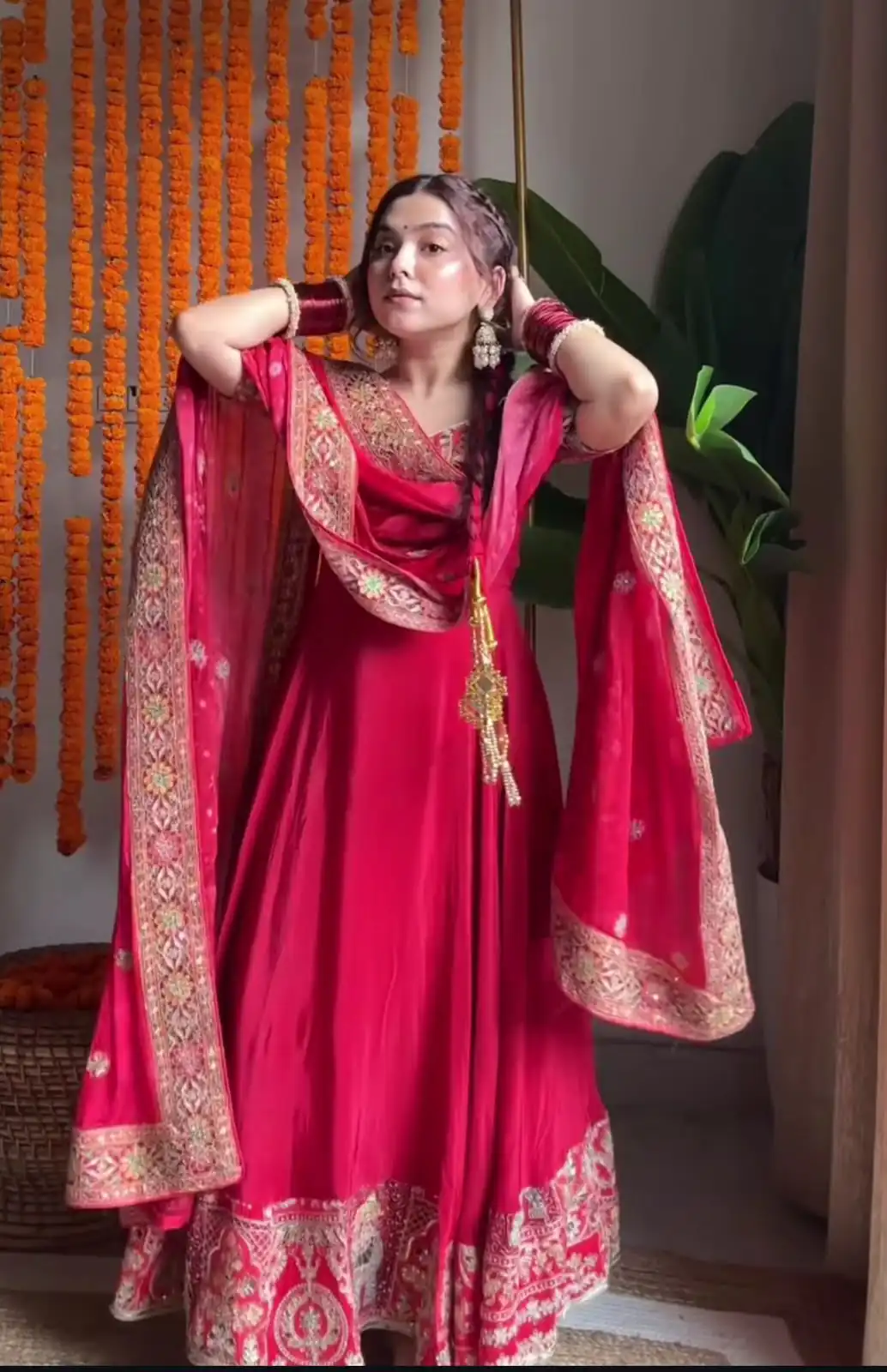 Shiny Pink Natural Crepe Sequence Work Anarkali Suit - Image 2