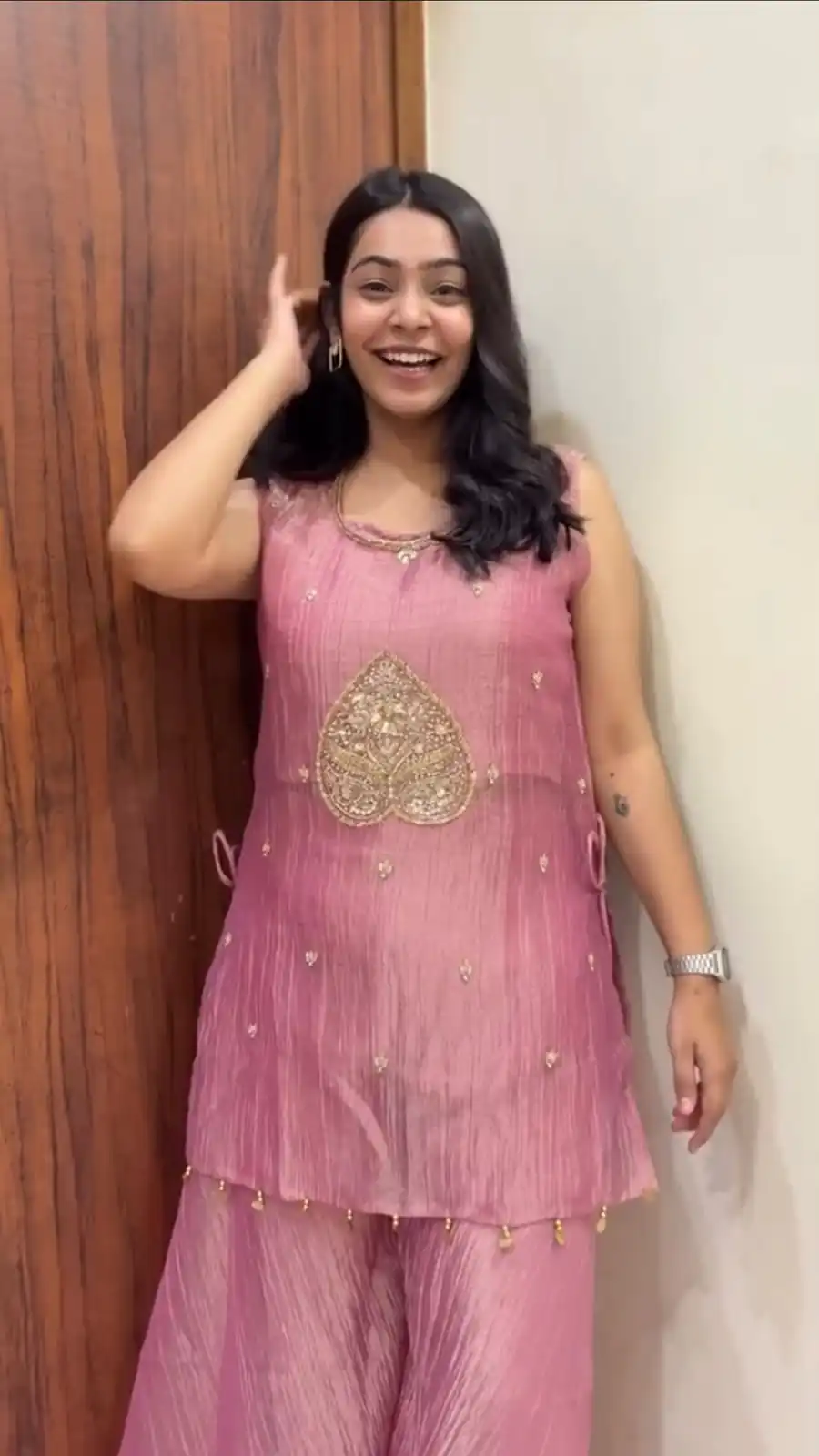 Shiny Pink Salsa Silk Embroidery Hand Work Salwar Suit