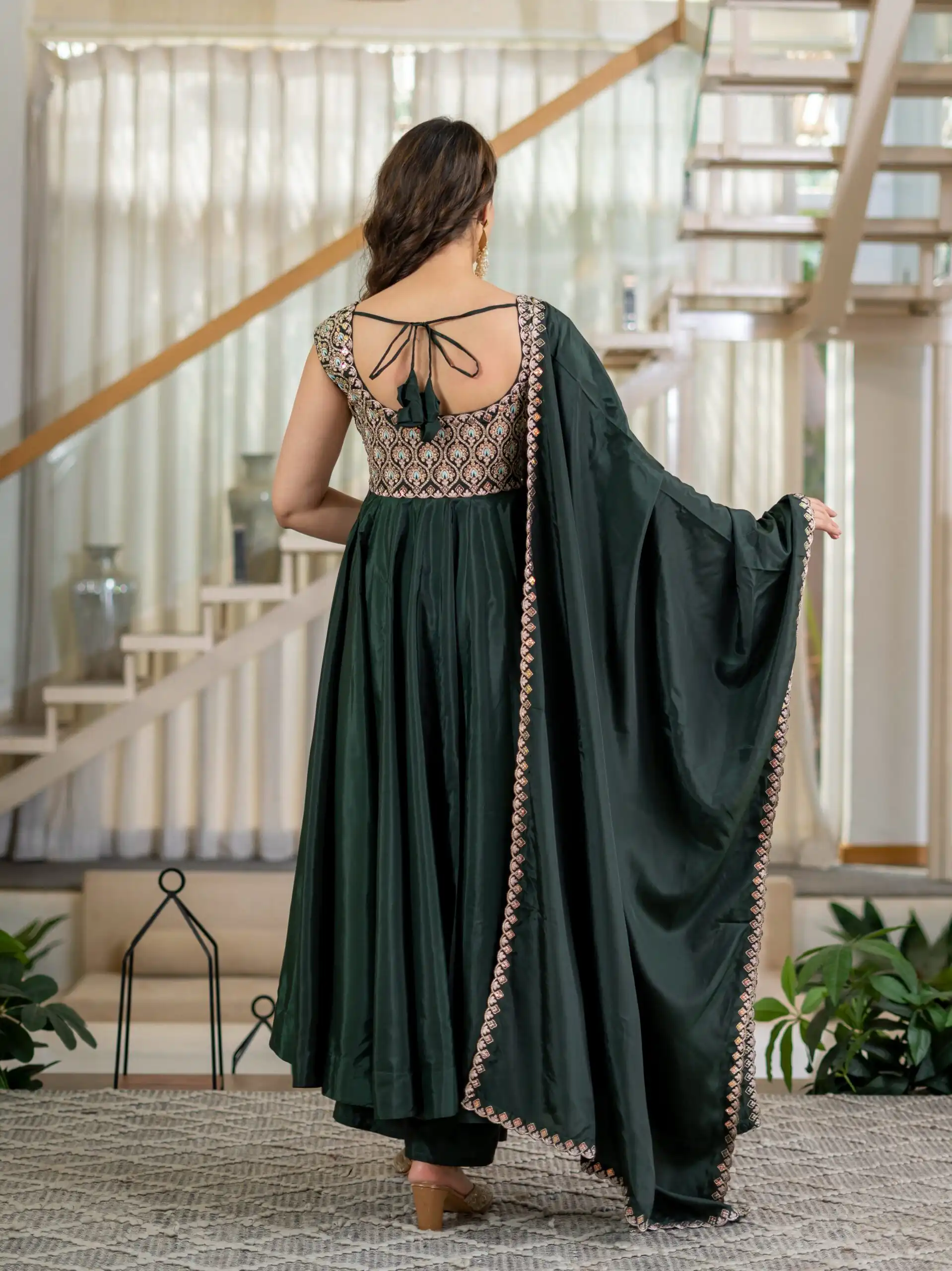Shiny Teal Neutral Crepe Silk Embroider Work Salwar Suit - Image 12