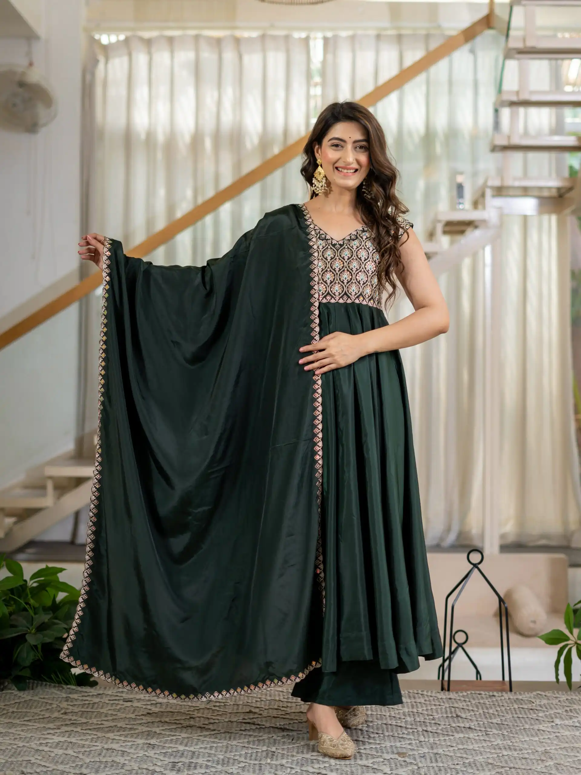 Shiny Teal Neutral Crepe Silk Embroider Work Salwar Suit - Image 11