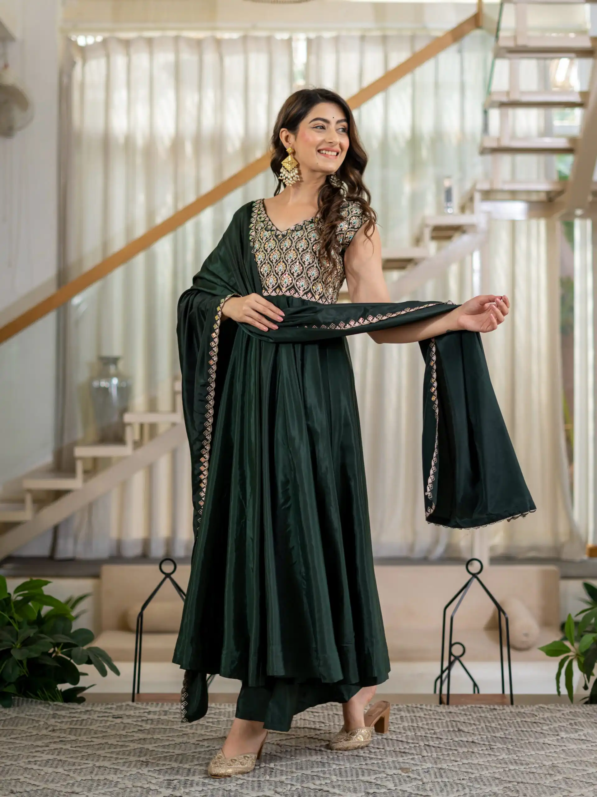 Shiny Teal Neutral Crepe Silk Embroider Work Salwar Suit - Image 8