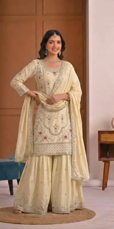 Alternative view of Shiny White Natural Crepe Silk Embroidery Work Salwar Suit