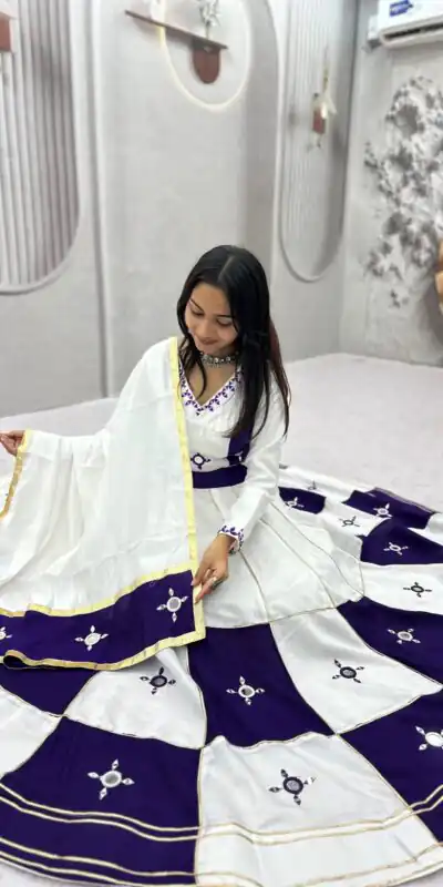 Alternative view of Super Blue Cotton Hand Mirror Work Lehenga Choli