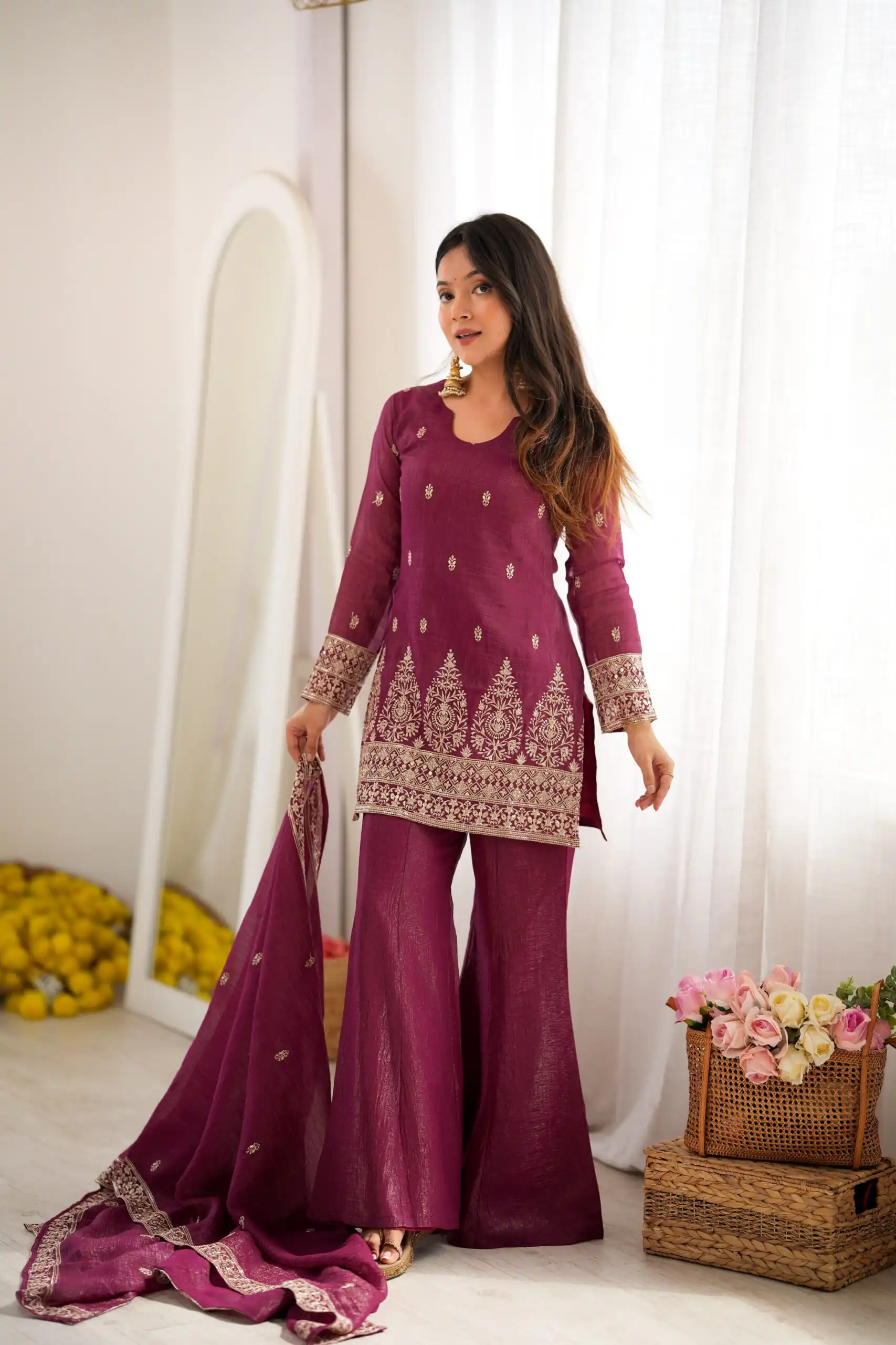 Super Maroon Crunchy Silk Sequence Work Salwar Suit - Image 4
