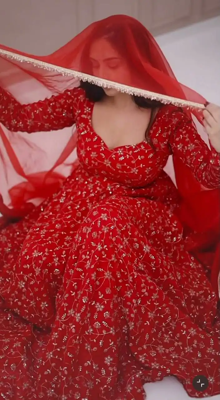 Super Red Blooming ⁠Georgette Sequins Work Salwar Suit - Image 3