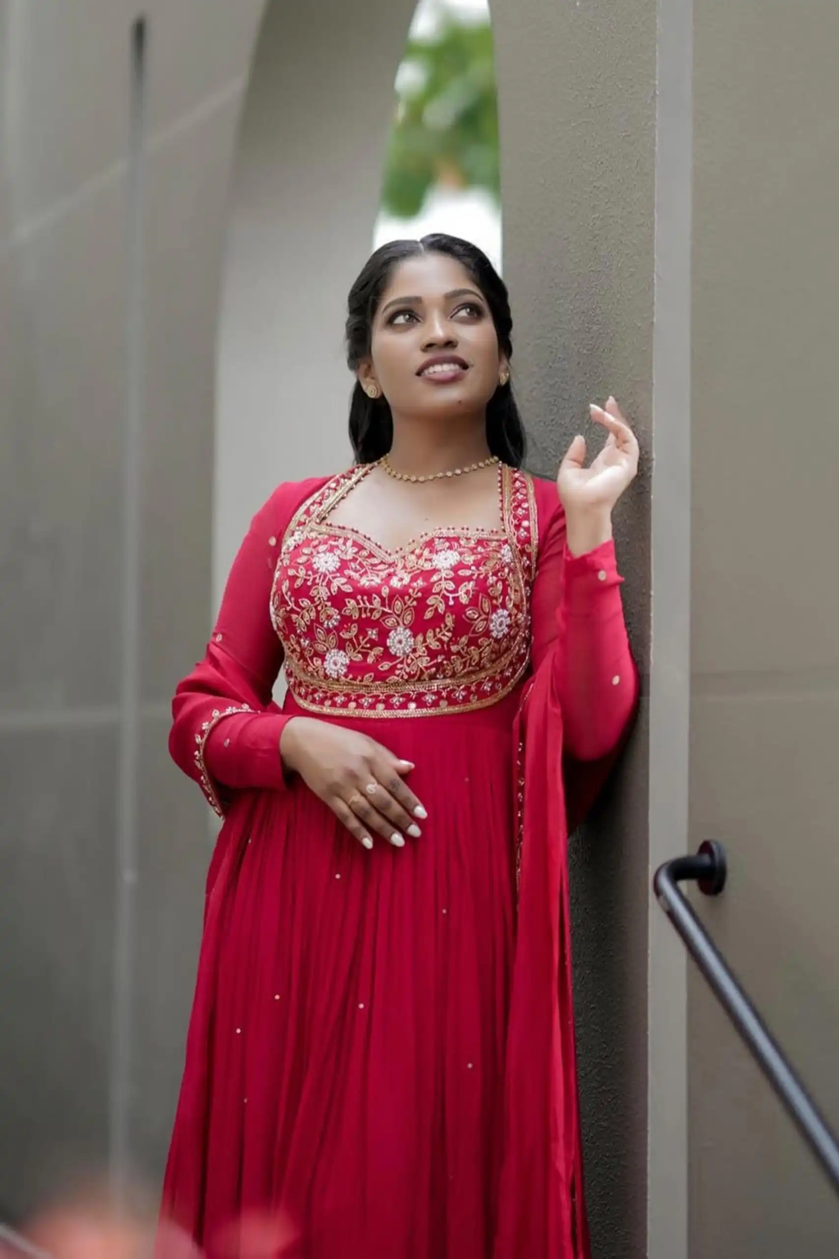 Super Red Rangoli Crush Embroidery Work Salwar Suit