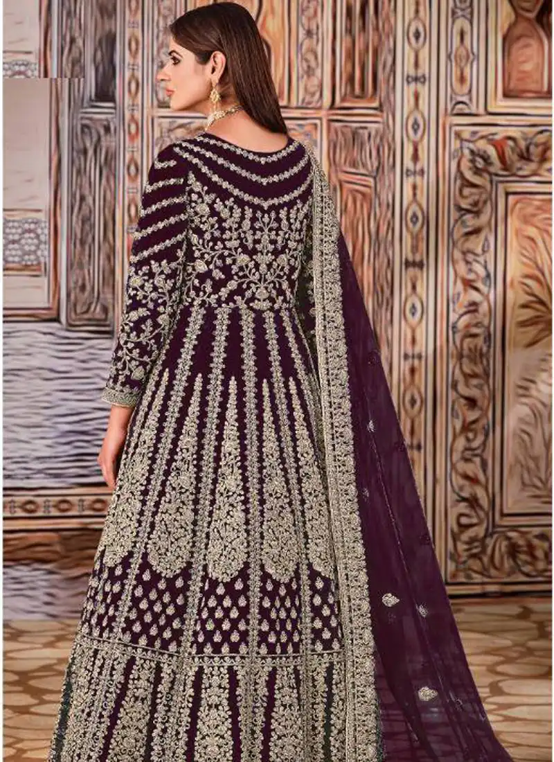 Super Wine Butterfly Net Sequins Work Salwar Suit - Image 2