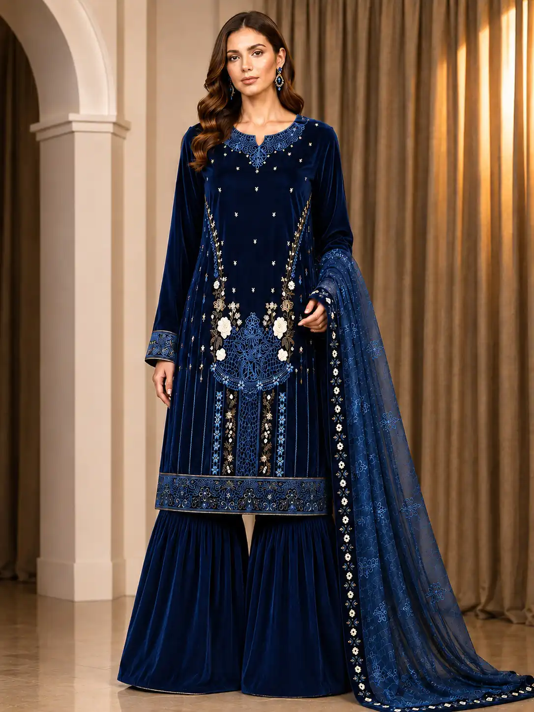 Trendy Blue 9000 Velvet Sequence Work Salwar Suit