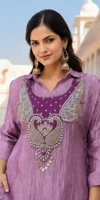 Alternative view of Trendy Lavender Salsa Beads Work Kurti