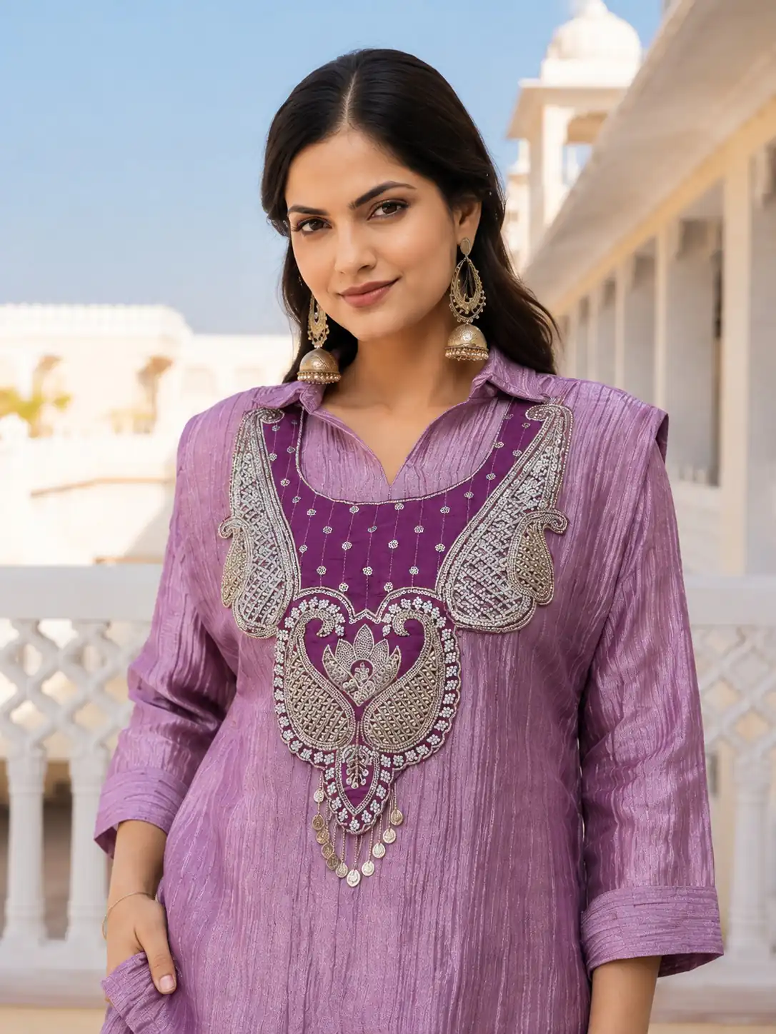 Trendy Lavender Salsa Beads Work Kurti - Image 2