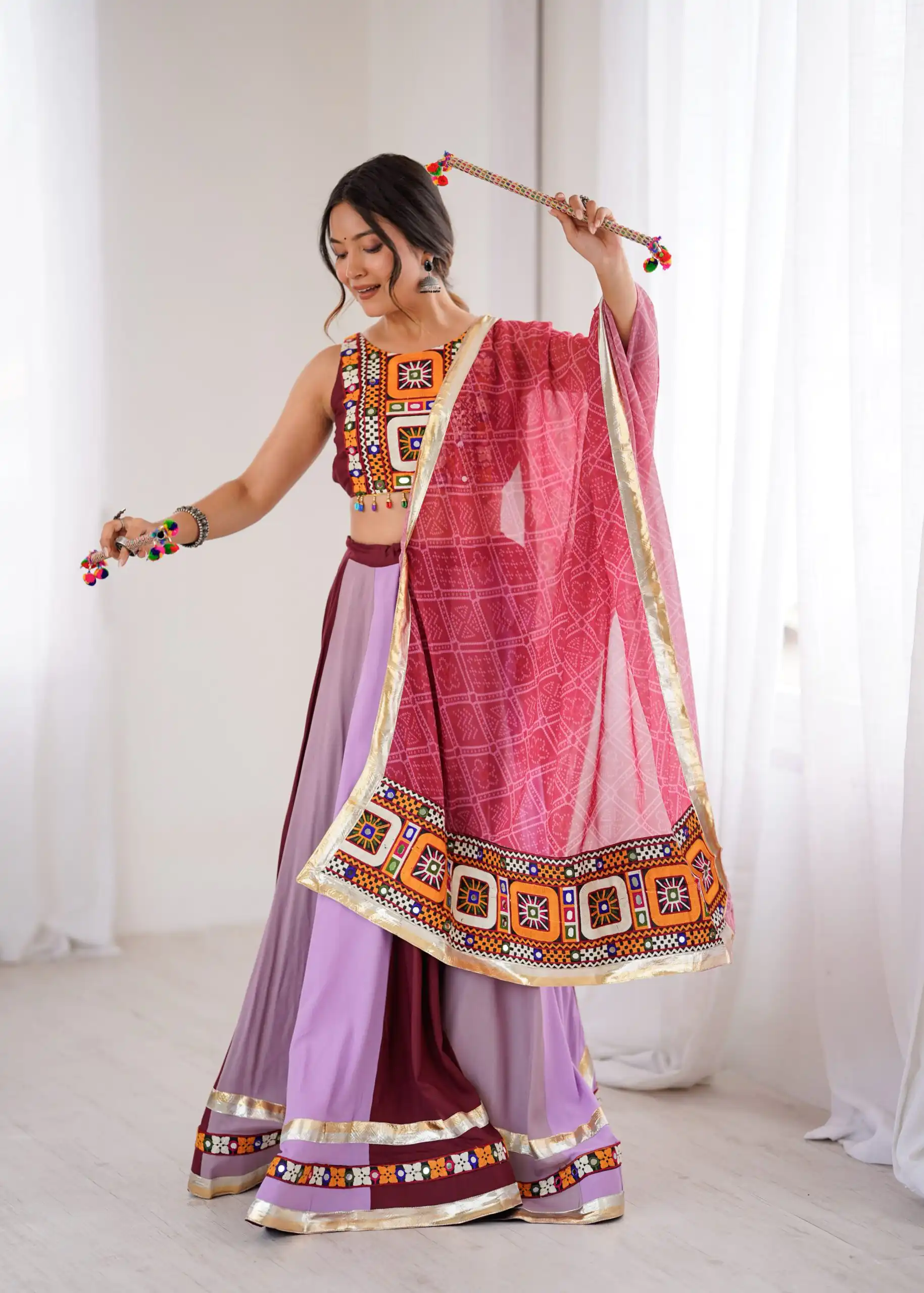Trendy Maroon Rayon Gamthi Work Lehenga Choli - Image 2