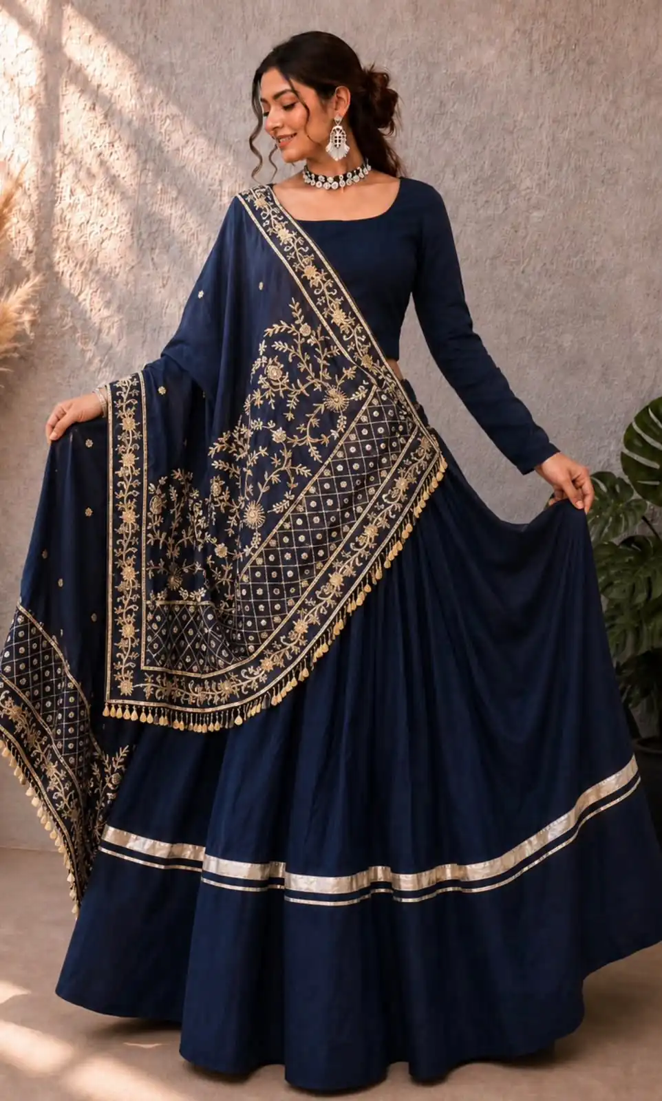 Trendy Navy Blue Rayon Gota Patti Work Lehenga Choli - Image 2