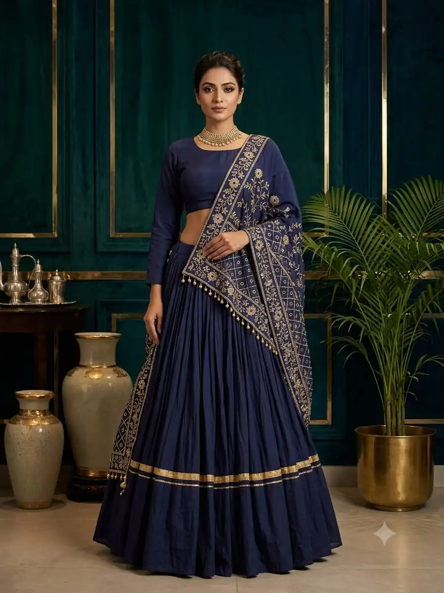 Trendy Navy Blue Rayon Gota Patti Work Lehenga Choli