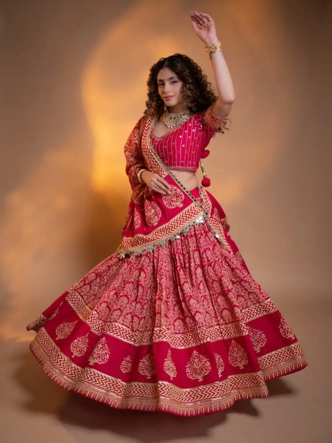Trendy Pink Printed Rayon Mirror Work Lehenga Choli
