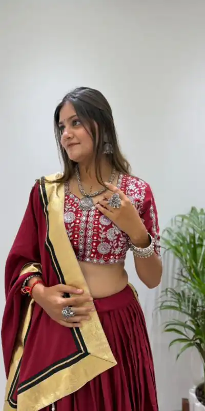 Alternative view of Trendy Red Rayon Embroider Work Lehenga Choli