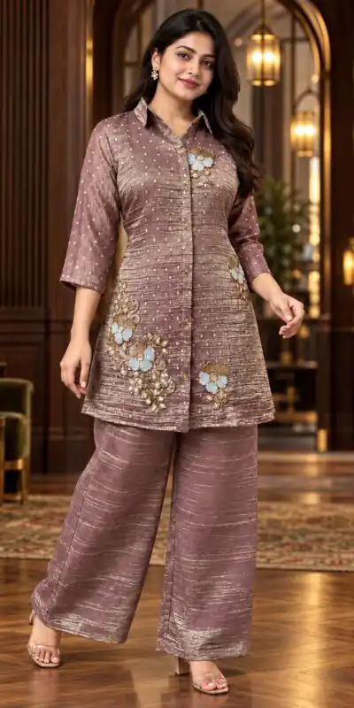 Unique Brown Salsa Butti Beads Work Kurti