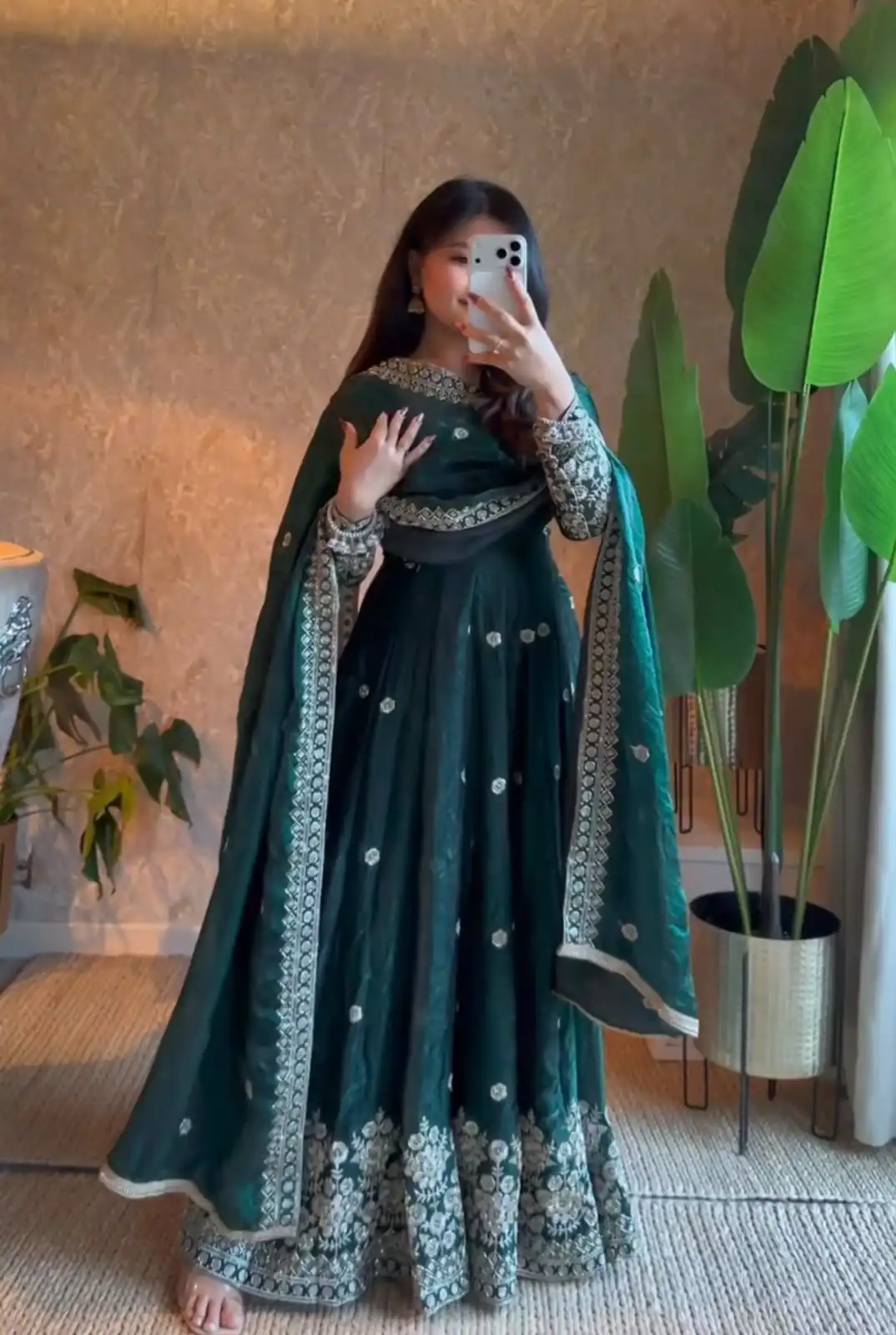 Unique Teal Fendy Silk Embroidery Work Gown
