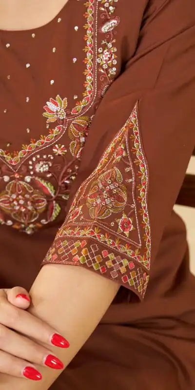 DIVA 194 Brown Thread Embroidery & Embroidery Work Salwar Suit in Brown Marina Silk. Now at just ₹2799. Delivery 4-6 Working Days. Shop now. | Jump Suits, Salwar suit, Casual Suits, Creative suits, Designer Suits, Palazzo Suits, Party Wear Suits, Patiala Suits, Straight Suits