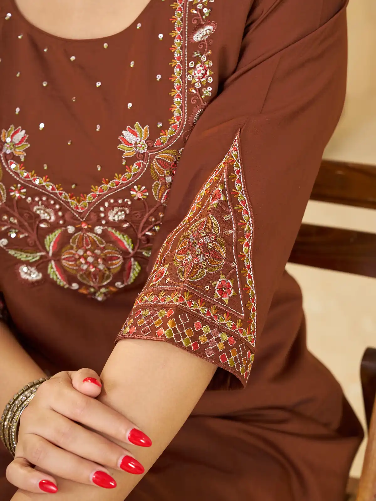 DIVA 194 Brown Thread Embroidery & Embroidery Work Salwar Suit in Brown Marina Silk. Now at just ₹2799. Delivery 4-6 Working Days. Shop now. | Jump Suits, Salwar suit, Casual Suits, Creative suits, Designer Suits, Palazzo Suits, Party Wear Suits, Patiala Suits, Straight Suits