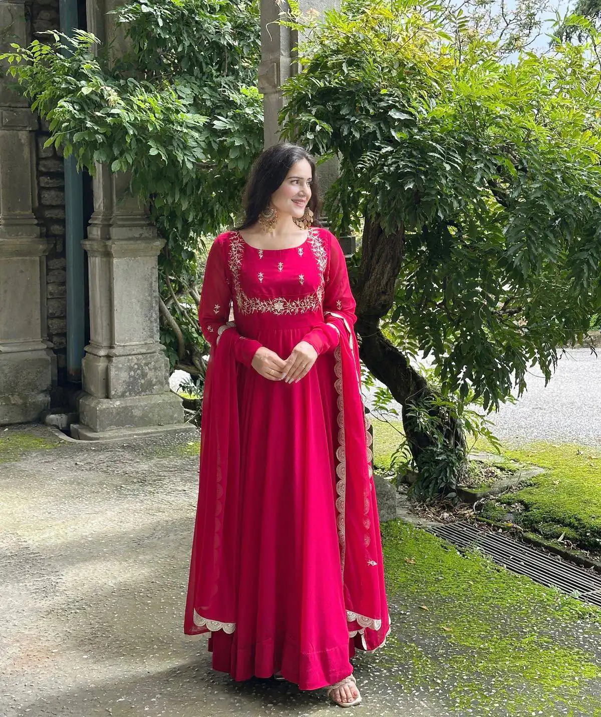 ZB 5078 Pink Faux Georgette Gown with Mirror Work & Embroidery Work. Get it for ₹2199. Delivery 4-6 Working Days. Online Shop now. | Gowns, Bollywood Gowns, Creative Gowns, Designer Gowns, Embroidered Gowns, Party Wear Gowns