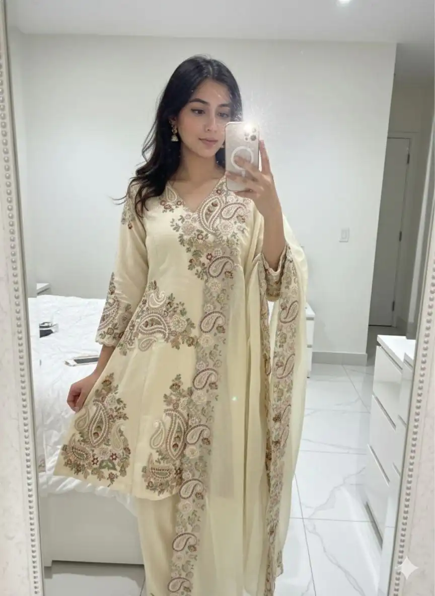 BE 449 Cream in Wine Fendy Silk Embroidery Work & Sequins Work Salwar Suit . Now at just ₹2449. Delivery 4-6 Working Days. Shop now. | Jump Suits, Salwar suit, Casual Suits, Creative suits, Designer Suits, Palazzo Suits, Party Wear Suits, Patiala Suits, Straight Suits