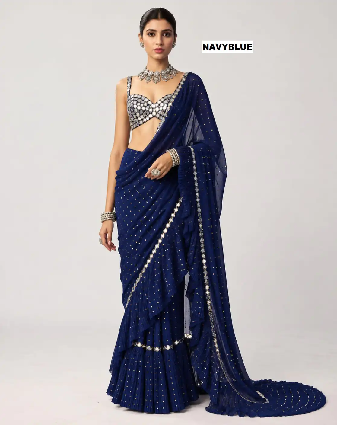 DF 3455 Navy Blue Color Faux Georgette Embroidery Sequins Work Saree Casual, Wedding, Festive, Events . Expected Delivery  4-6 Working Days @2199/- only                                                                                | Designer Sarees, Modern Digital sarees, Sarees, Bollywood Sarees, Creative Sarees, Embroidered Sarees, Ethnic Saree, Party Wear Sarees