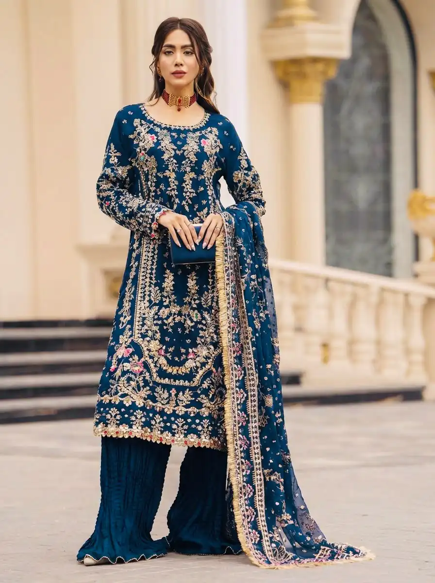 SRK 5333 Teal Faux Georgette Salwar Suit with Mirror Work & Embroidery Work. Get it for ₹2799. Delivery 4-6 Working Days. Shop now. | Jump Suits, Salwar suit, Casual Suits, Creative suits, Designer Suits, Palazzo Suits, Party Wear Suits, Patiala Suits, Straight Suits