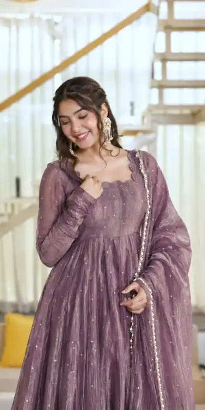 KD 1641 Lavender in Salsa Silk Embroidery Work & Sequins Work Gown . Get it for ₹2899. Delivery 4-6 Working Days. Online Shop now. | Gowns, Bollywood Gowns, Creative Gowns, Designer Gowns, Embroidered Gowns, Party Wear Gowns