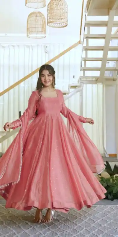 KD 1641 Peach in Salsa Silk Embroidery Work & Sequins Work Gown . Get it for ₹2899. Delivery 4-6 Working Days. Online Shop now. | Gowns, Bollywood Gowns, Creative Gowns, Designer Gowns, Embroidered Gowns, Party Wear Gowns