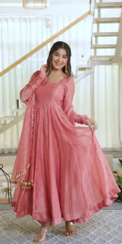 KD 1641 Peach in Salsa Silk Embroidery Work & Sequins Work Gown . Get it for ₹2899. Delivery 4-6 Working Days. Online Shop now. | Gowns, Bollywood Gowns, Creative Gowns, Designer Gowns, Embroidered Gowns, Party Wear Gowns