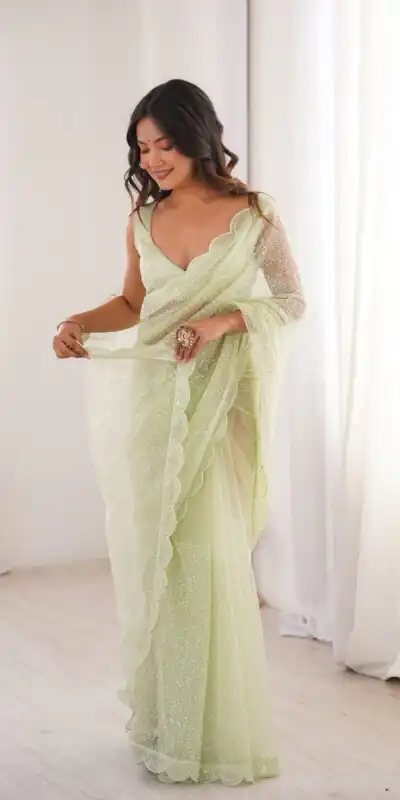 SP 90 Pista Soft Net Saree with Sequins Work & Embroidery Work. Available at ₹2299 only. Delivery 4-6 Working Days. Shop now. | Designer Sarees, Modern Digital sarees, Sarees, Bollywood Sarees, Creative Sarees, Embroidered Sarees, Ethnic Saree, Party Wear Sarees