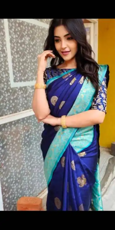 KPR 083 Blue Soft Lichi Silk Saree with Lace Work & Lace Border. Introductory Price ₹1649. Delivery 4-6 Working Days. Shop now. | Designer Sarees, Modern Digital sarees, Sarees, Bollywood Sarees, Creative Sarees, Embroidered Sarees, Ethnic Saree, Party Wear Sarees