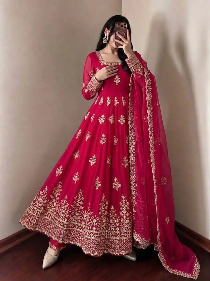 NSR 918 Pink Fendy Silk Gown with Embroidery Work & Sequins Work. Special Price ₹2399. Delivery 4-6 Working Days. Shop now. | Gowns, Bollywood Gowns, Creative Gowns, Designer Gowns, Embroidered Gowns, Party Wear Gowns