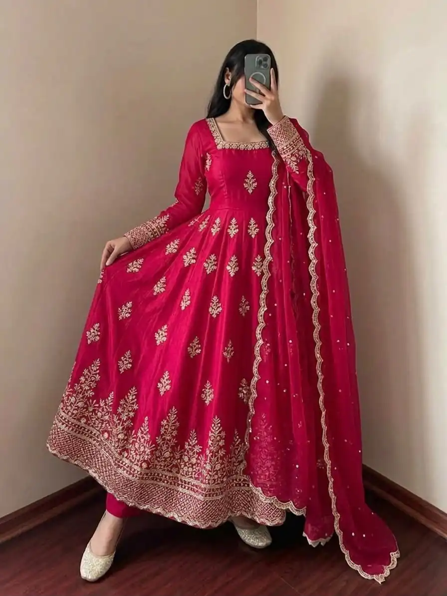 NSR 918 Pink Fendy Silk Gown with Embroidery Work & Sequins Work. Special Price ₹2399. Delivery 4-6 Working Days. Shop now. | Gowns, Bollywood Gowns, Creative Gowns, Designer Gowns, Embroidered Gowns, Party Wear Gowns