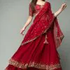 Resplendent Red Color Trendy Sequence Work Ruffle Lehenga Choli