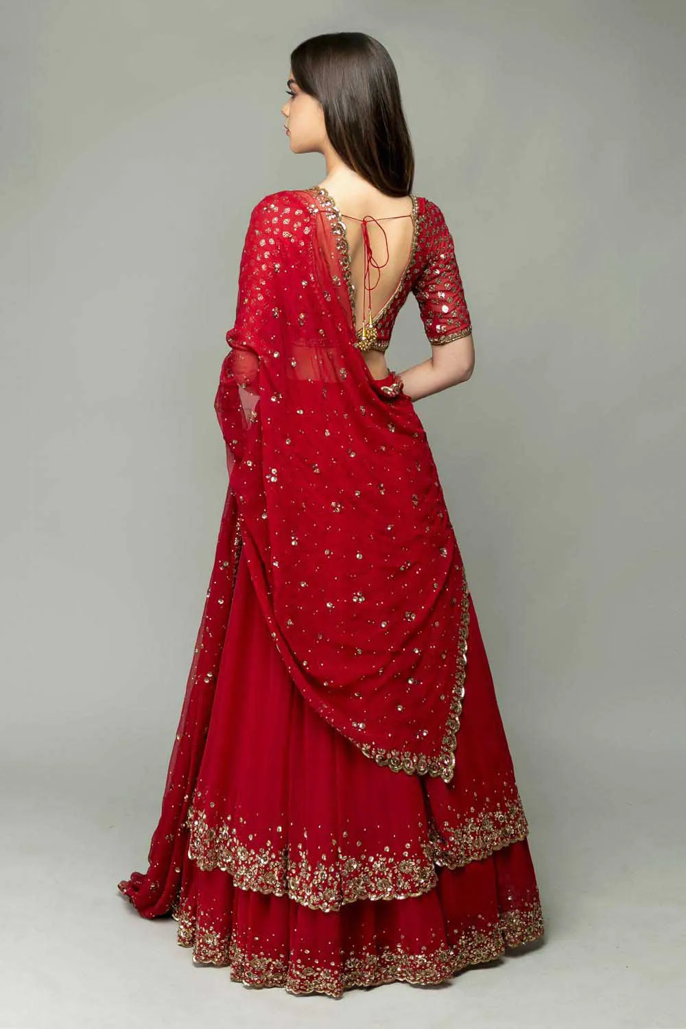 Resplendent Red Color Trendy Sequence Work Ruffle Lehenga Choli - Image 3