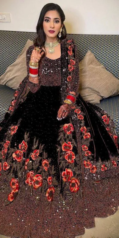 Women's Black Color Full Sequence Diamond Work Party Wear Gown