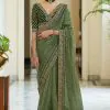 Dazzling Green Color Heavy Border Vichitra Silk Wedding Saree
