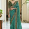 Dazzling Sea Green Color Heavy Border Vichitra Silk Wedding Saree