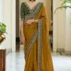 Dazzling Yellow Color Heavy Border Vichitra Silk Wedding Saree