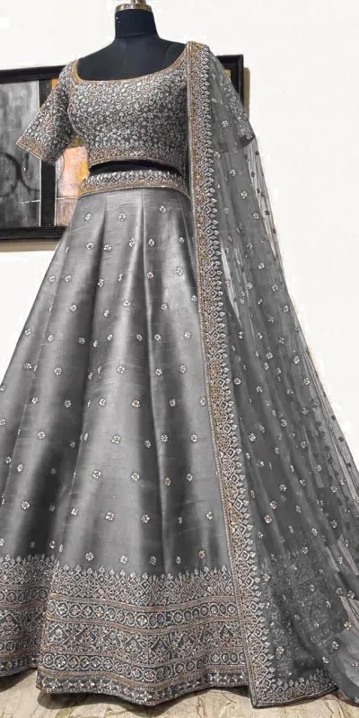 Elegant Grey Color Embroidery Sequence Work?Festive Lehenga Choli